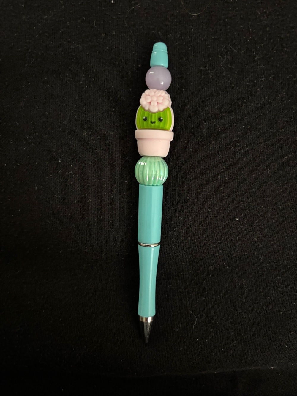 Cute Cactus Beaded  Pen - Aqua and Pastel Colors